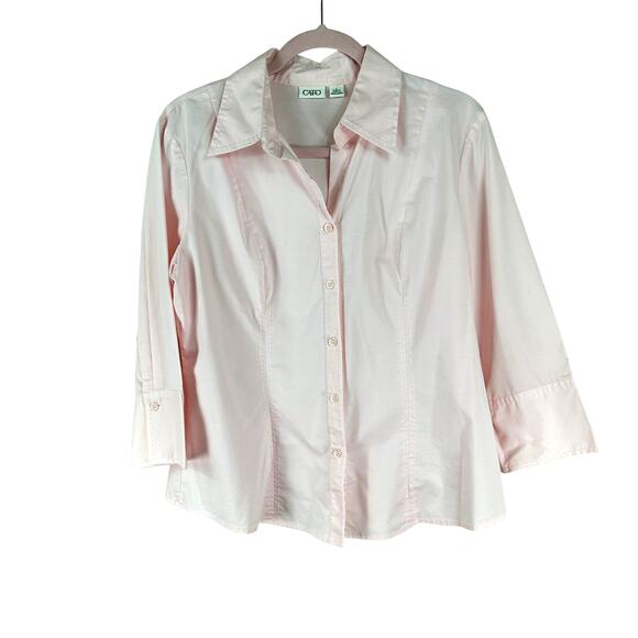 Cato Light Pink Button Front Blouse Size L Stitch Detail 3/4 SleeveCan - Picture 1 of 8